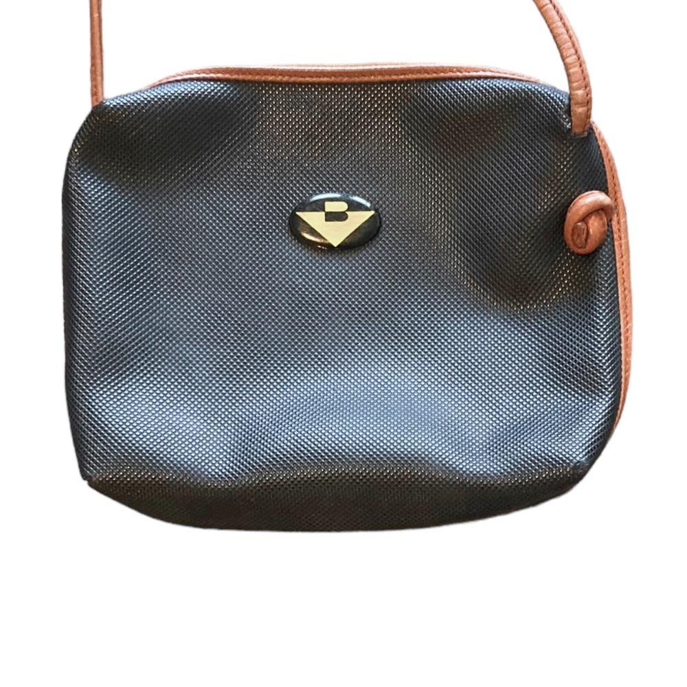 Bottega Vaneta Vintage Black Brown Textured Leather Zipper Crossbody Bag Women’s